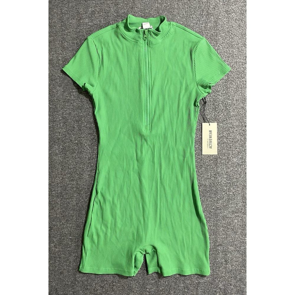 Forever 21 Women's Zip Bodycon Jumpsuit Workout Ribbed Short Sleeve Sport Size S